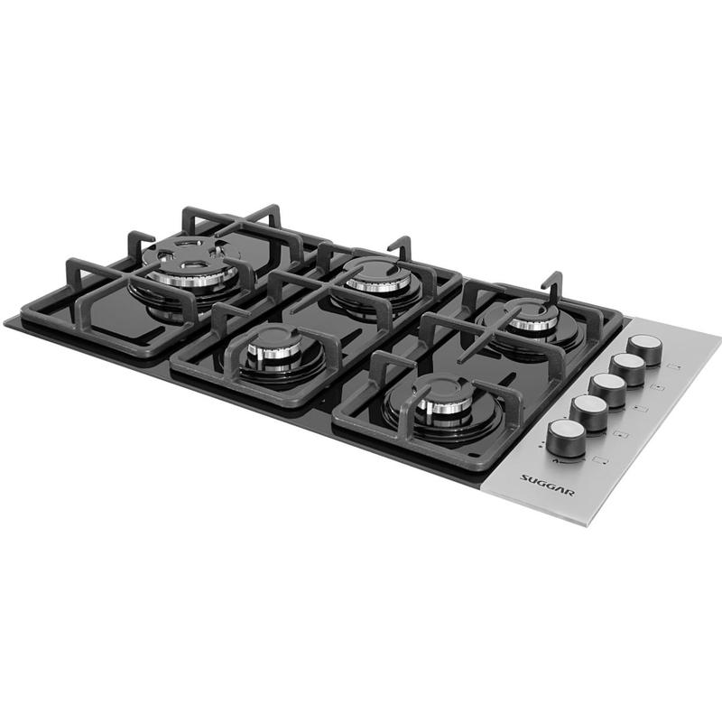 Cooktop a Gás Suggar Trich Lateral Ferro Fundido 5Q Preto Inox